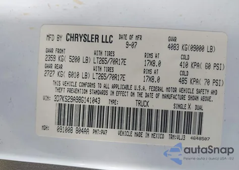 2008 Dodge Ram 2500 Laramie из США, поврежденный, VIN 3D7KS29A98G141043